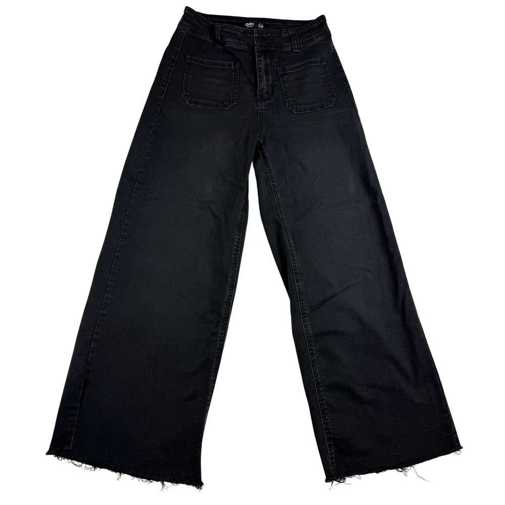 OAT New York Women Black Wide Leg Raw Hem Patch Pocket Jeans Size 2/26